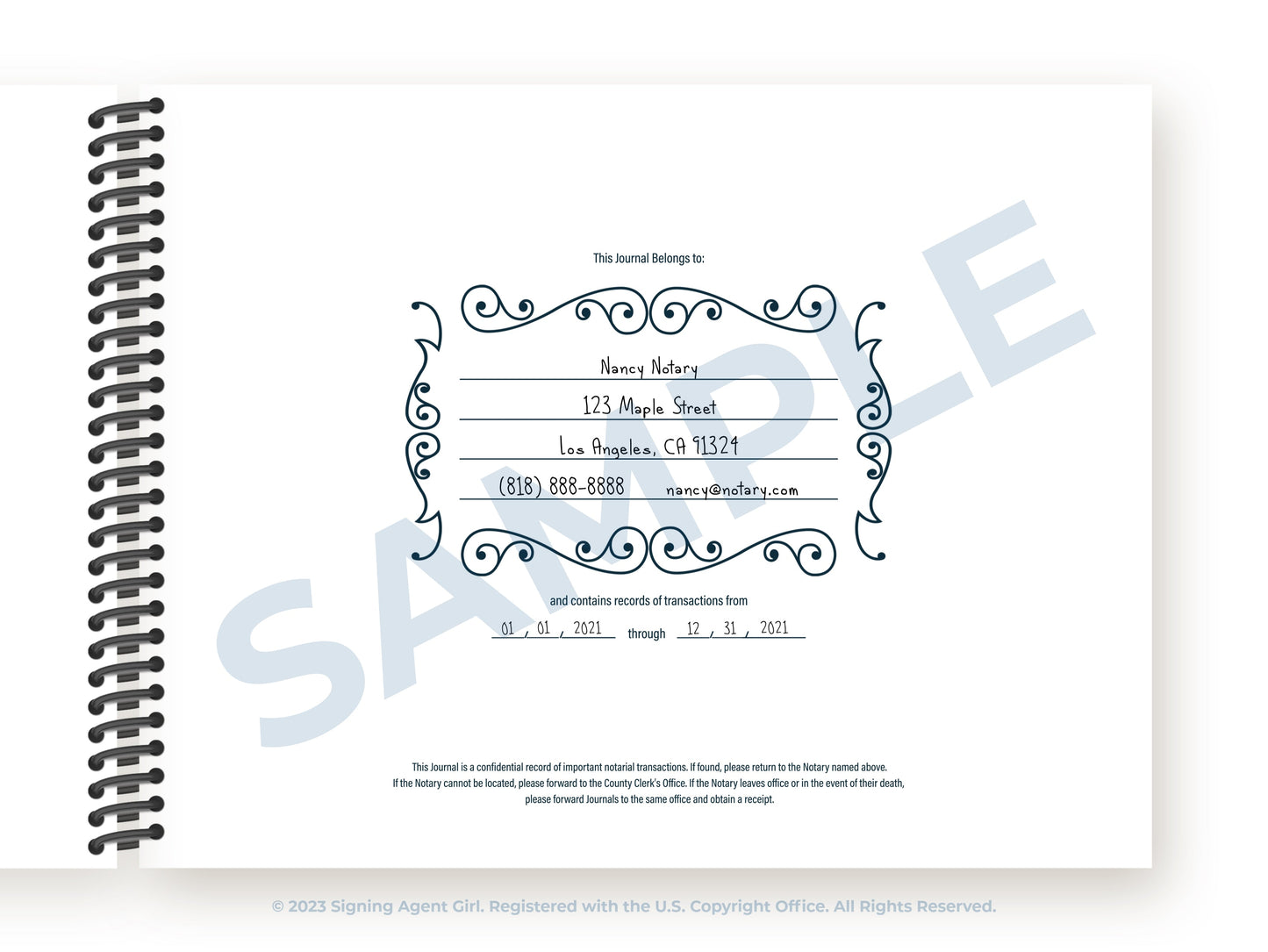 Confidential Signing Agent Girl Notarial Journal - 2024 Edition - One-Line Personalization